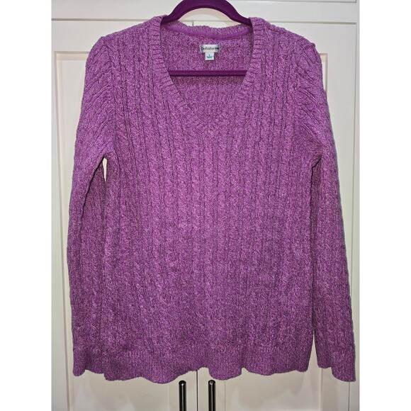 Croft & Barrow Purple Textured Cable V-Neck Sweater - Large - Picture 2 of 10